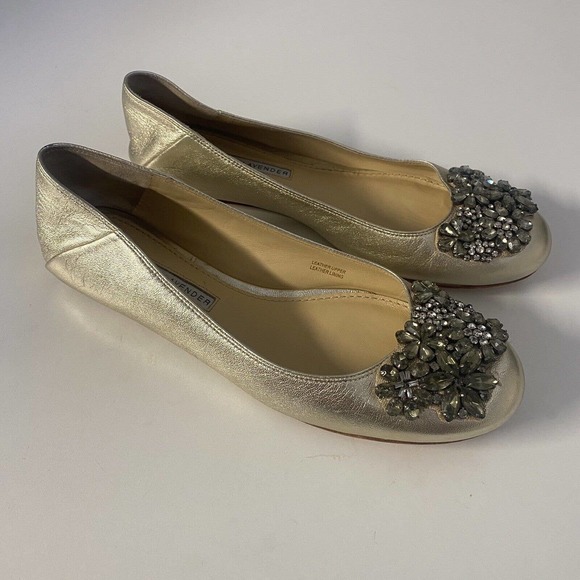 Vera Wang Lavender Gold Ballet Flat Leather Embellished Jeweled Round To… - Picture 2 of 9